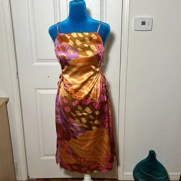 Christian Lacroix Leopard Satin Midi Dress Small